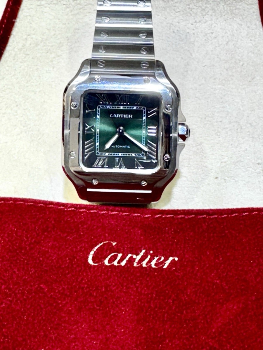 Cartier Santos De Cartier S/S Green Dial Medium Size Watch 4075 | eBay