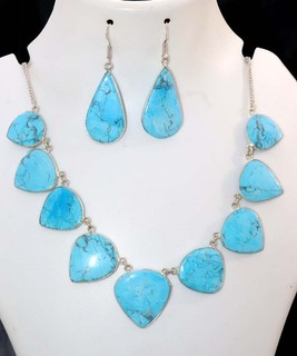 On Trend New Lander Turquoise 925 Silver Plated Necklace Earrings Set 19|2.1" GW