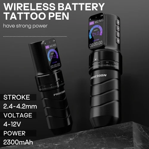 POSEIDON Wireless Tattoo Pen 2.4-4.2mm Stroke 2300mAh Digital Screen image 2