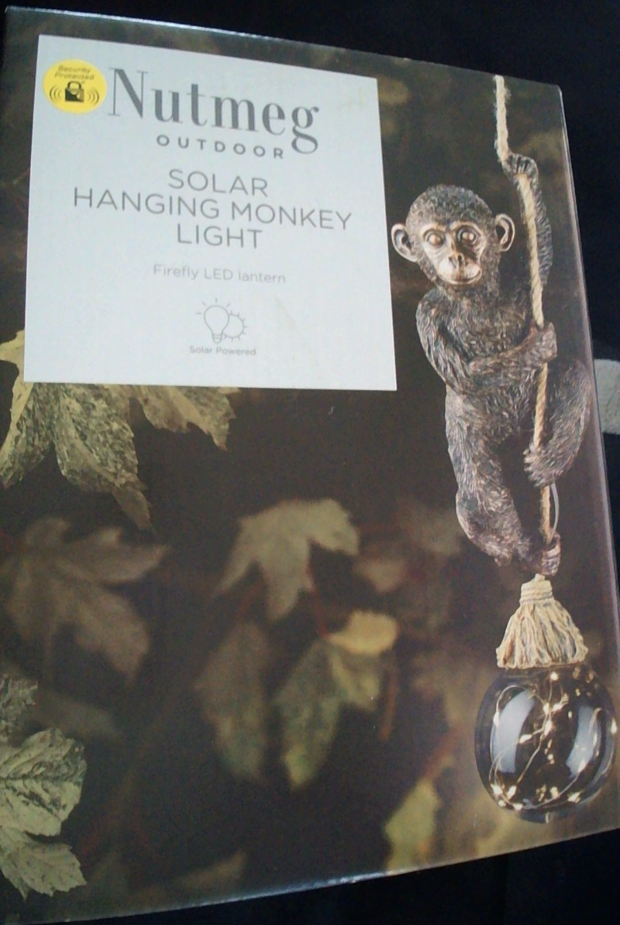 Nutmeg Outdoor Solar Hanging Monkey Light. Firefly LED Lantern. New. Fast Post!