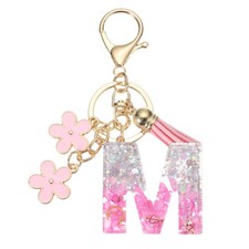Alphabet Initial Letter Keychain Resin Cute Keychains with Letter m Pendant Pink