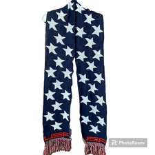 Knitmakers USA Red White and Blue Acrylic Knit Scarf with Stars Size 9" x 56"