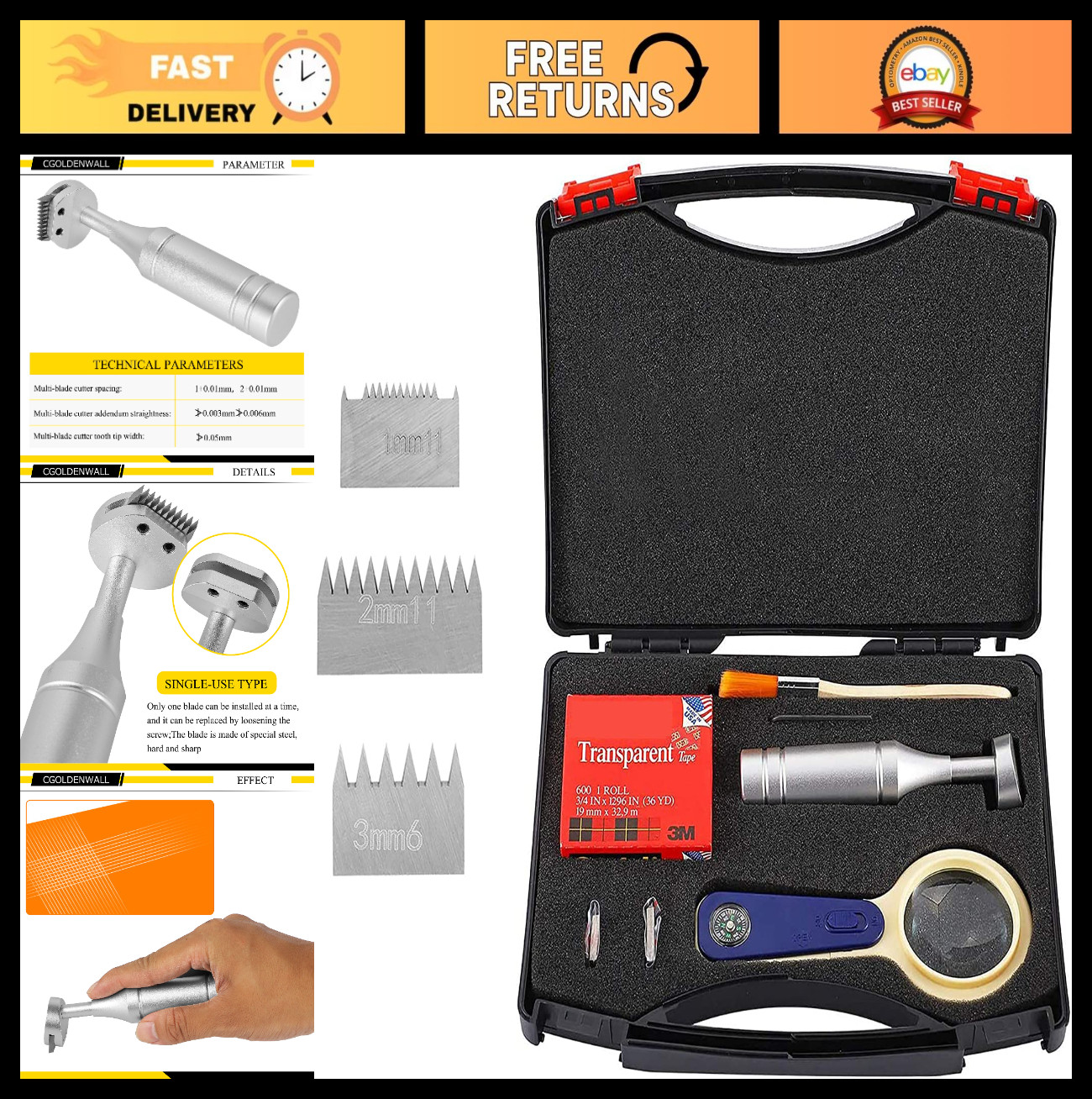 Cross Hatch Adhesion Tester Kit - Multi-Blade Cutter 1mm/2mm/3mm with Case