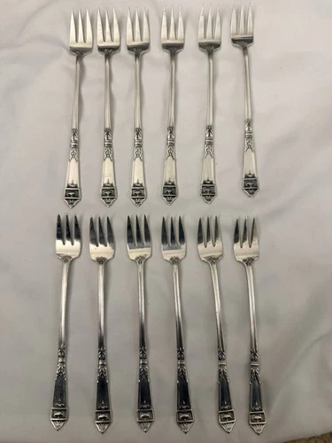 Antique Gorham Lansdowne Sterling Silver  Oyster Forks  Set of 12 - 5⅜ in Solid