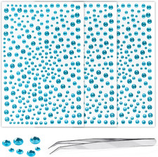 3 Sheets Self Adhesive Rhinestone Face Gems Stickers 3-6Mm Diameter Light Blue