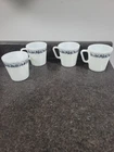 Pyrex 1410 Coffee Mugs Old Town Blue  Milk Glass Cups - Set of 4 Vintage