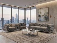Graues Wohnzimmer-Set: 3+1+1-Sitzer-Sofas Sessel Gestepptes Sofa Chesterfield