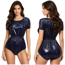 US Women Incontinence Bodysuit Diaper Reusable Plastic Buttoned Crotch Jumpsuit