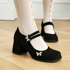 Women's Retro Square Toe Block Heels Pumps Ankle Strap Elegant Casual Mary Jane