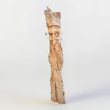 Vintage 1980's Hand Carved Wood Live Edge Old Man Face Tree Bark Log Sculpture