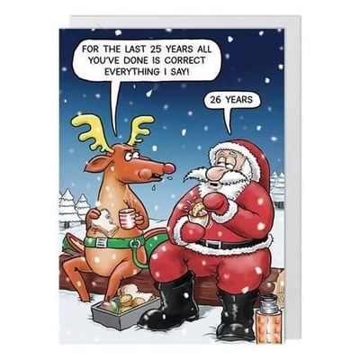 PAPERLINK Funny Christmas Card Santa Rudolph Correct Everything - Humorous Xmas Card
