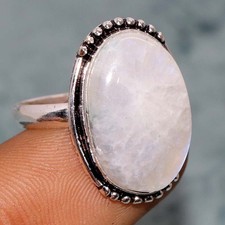 925 Silver Plated Rainbow Moonstone Ring US 10 Minimalist Style Gift JW
