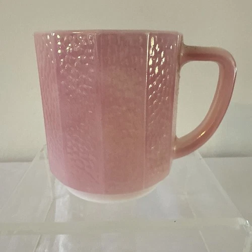 Federal Glass Iridescent Pink Luster Milk Glass Paneled Mug Vintage