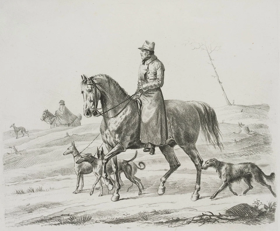 F. KRÜGER (1797-1857), Reiter mit Hunden, um 1818, Lithographie Romantik - Bild 4 von 4