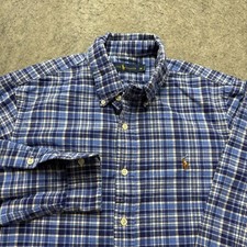 Ralph Lauren Oxford Shirt Men M Blue Plaid OCBD Long Sleeve Classic Fit 44"