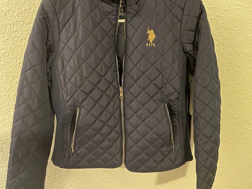 US Polo Assn Women’s LG~ Navy Blue Quilted Jacket ~Gold Horse ~ New W/Tags - Picture 21 of 22