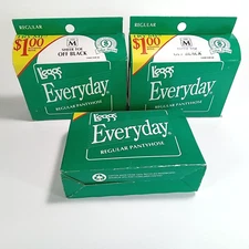 Vintage Leggs Everyday Regular Pantyhose Off Black Sheer Toe Size M Lot of 3 NOS