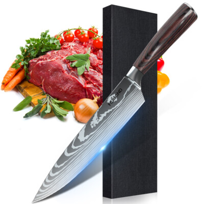 8 in Chef Knife Japanese Damascus Pattern Stainless Steel Kitchen Chopping Knife
