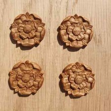 Pack of 4 x 30mm Solid Oak Tudor Rose Wood Carving Furniture Rosette Decor