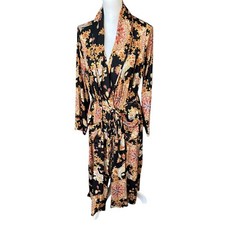 Iman black red gold paisley robe waist tie silky lightweight women small classic