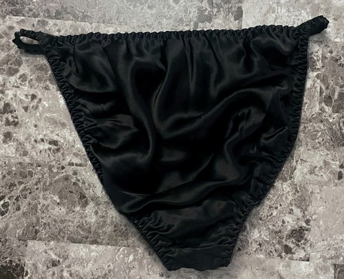 NWT VICTORIA'S SECRET L BLACK 100% SILK LACE VINTAGE RARE STRING BIKINI PANTIES - Picture 5 of 5