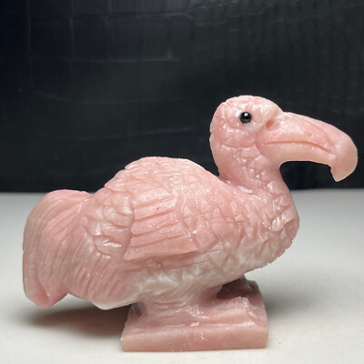 190G Natural Crystal Mineral Specimen. PINK STONE. Hand-carved DODO BIRD.GIFT.JC