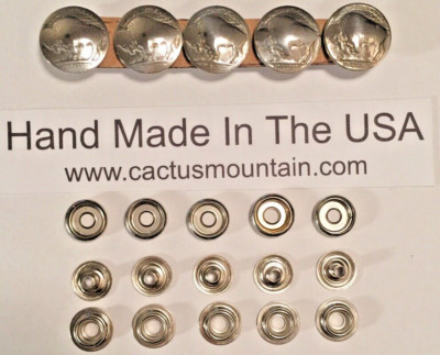 5 Authentic Buffalo Nickel Snaps! Biker  Vest Handmade In USA! Line  24