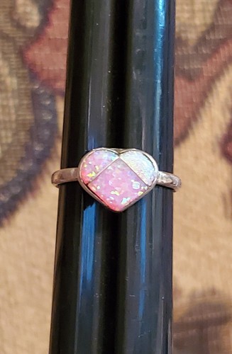 NATIVE AMERICAN ZUNI 925 Sterling FIRE OPAL (lab) CHOOSE Flower or Heart INLAY - 第 12/27 張圖片