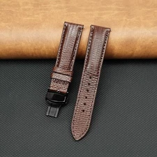 20mm Brown Flat Lizard Leather Watch Band Black Deployment Buckle Strap Classic