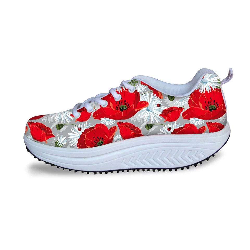 Zapatilla deportiva de cuña negra floral para mujer tonificación fitness caminar columpio zapatos plataforma Foto 4 de 4