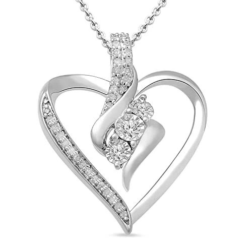 Sterling silver diamond 3 stone heart on sale pendant necklace