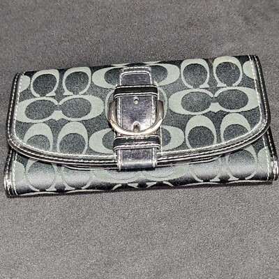 COACH Wallet Black Blue Lining Logo Soho Buckle Tri-Fold with