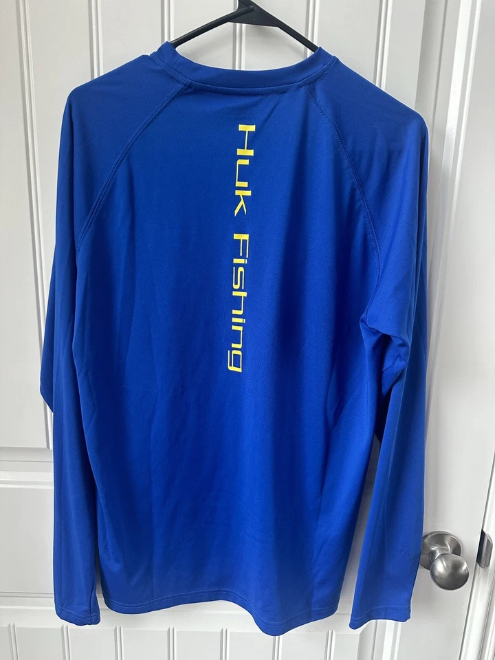 Camisa de pesca de manga larga HUK Performance para hombre talla mediana - azul con amarillo Foto 3 de 4