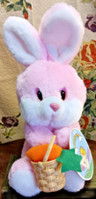 Easter Pink Bunny Plush W/Carrot in Basket. 1980's W/Original Tags. Looks New