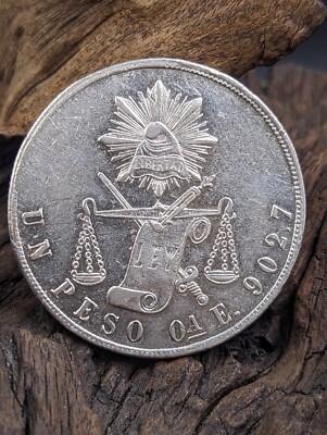 1871 OaE Large A OAXACA Balance Scale Peso AU Condition  KM#408.6