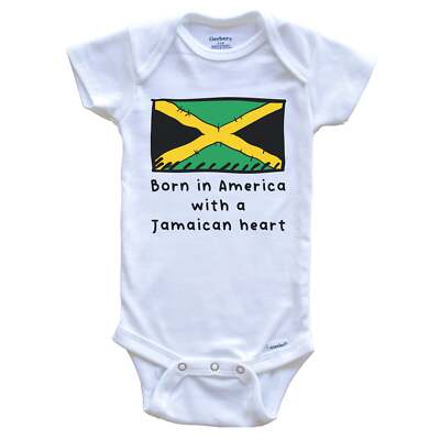 Born In America With A Jamaican Heart Cute Jamaica Flag One Piece Baby Bodysuit