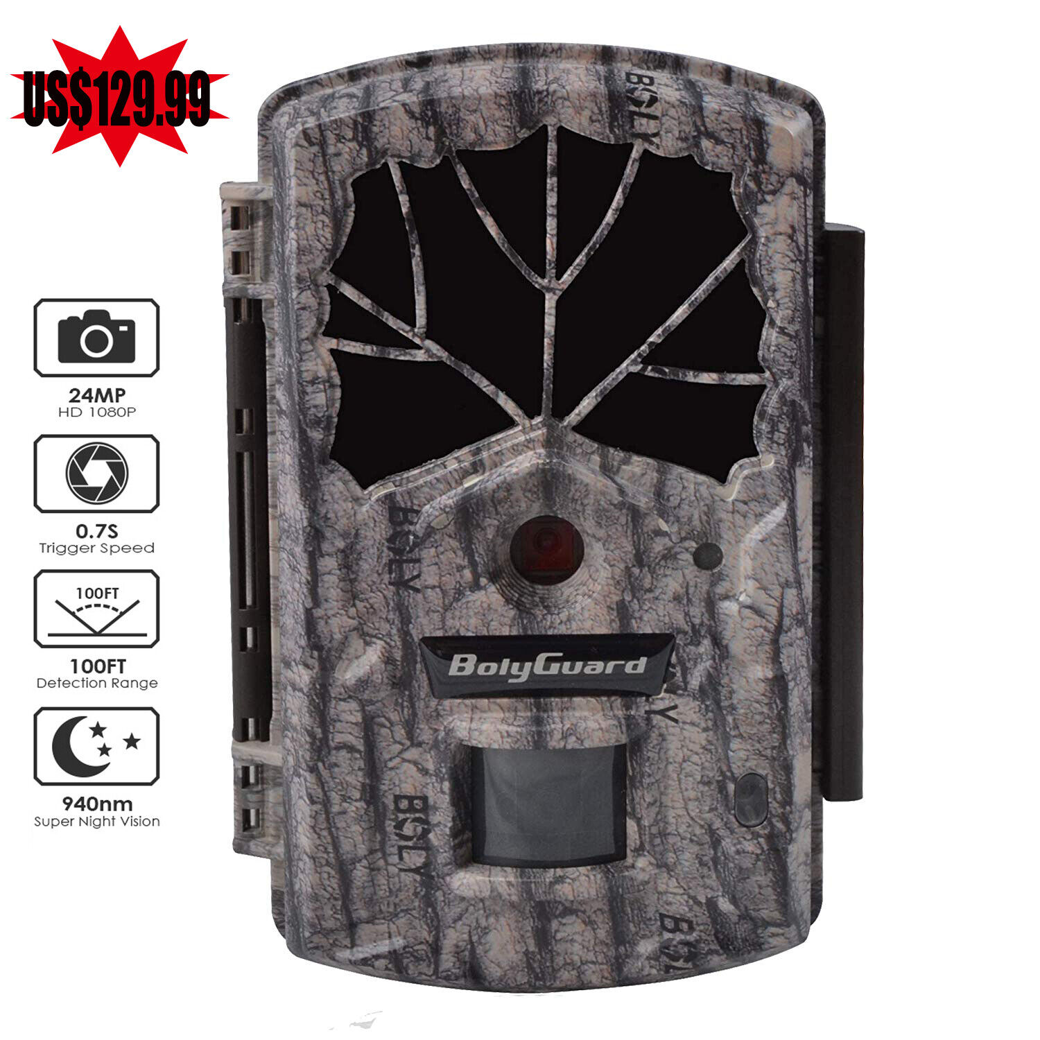 Boly Trail camera 24MP 1080P 940nm No Glow 100ft for Hunting Gam