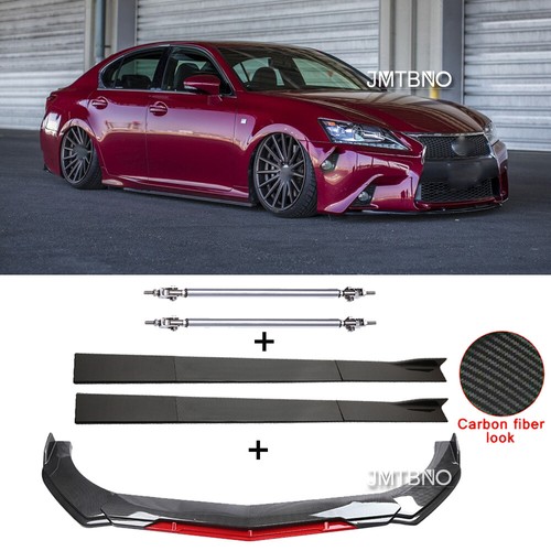 For Lexus GS350 IS350 Carbon Fiber Front Bumper Lip +Side Skirt + Strut