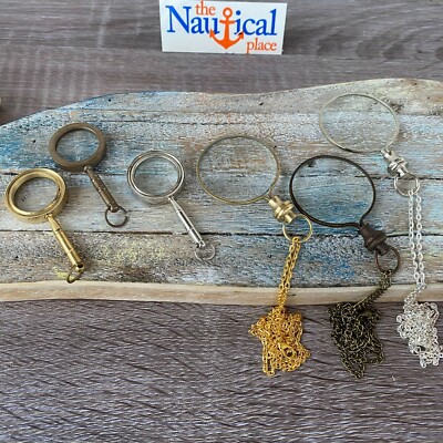 Magnifying Glass Necklace w/ Optional 27'' Chain, Brass Magnifier Monocle Pendant