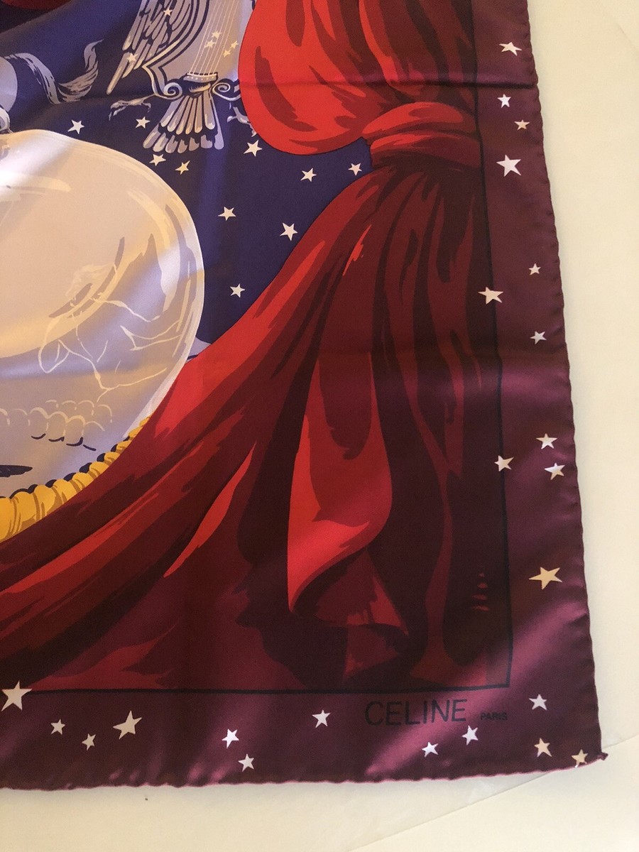 CELINE CHERRY BLUE  MULTICOLOR 34” x 34” SCARF 100 % SILK | eBay