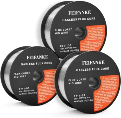 FEIFANKE Filo di Riempimento Senza Gas 0.9MM, 3KG - E71T-GS Filo di Saldatura Universale 3 Rotoli
