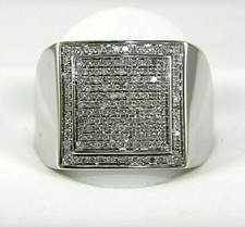 Natural Round Diamond Square Cluster Pave Men's Ring 14k White Gold .52Ct
