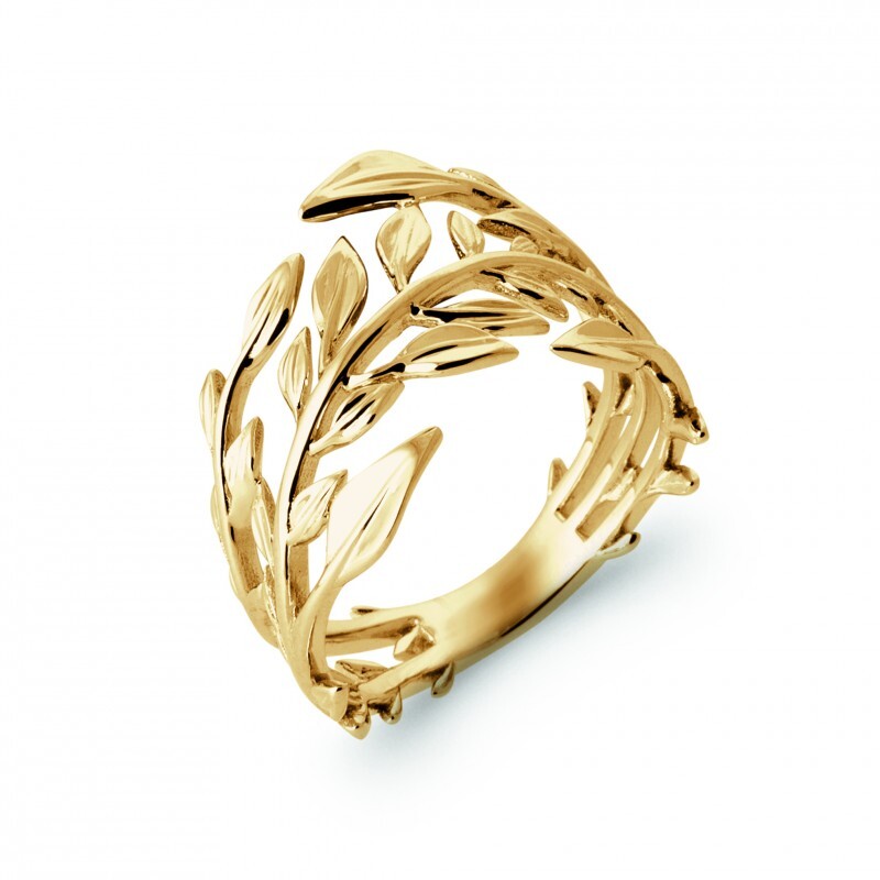 Bague élégante en feuilles d'or brillant main image 1