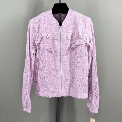NEW Nanette Lepore Purple Floral Lace Bomber Jacket Womens 8 casual - Photo 1/10