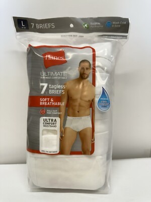 Hanes 7 Pack Underwear Mens L 36-38 Tagless Briefs White Cool Comfort NEW