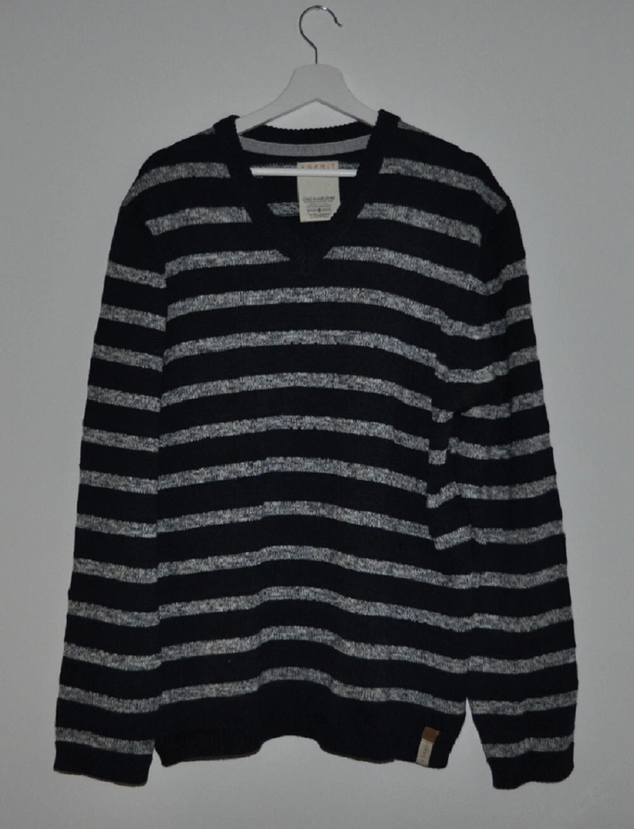 Pull Homme Esprit Col V - Gris, Mélange Coton Cachemire, Taille XL, Très Bon état