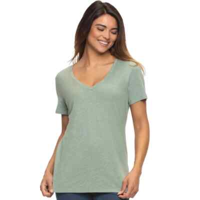 Felina Women's Slub Jersey V-neck T-Shirt, Green, Small
