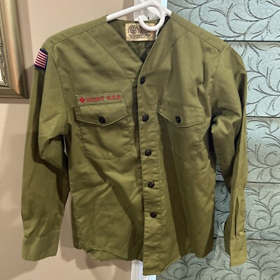 Vintage Olive Green BSA Boy Scout Long Sleeve uniform shirt  V71