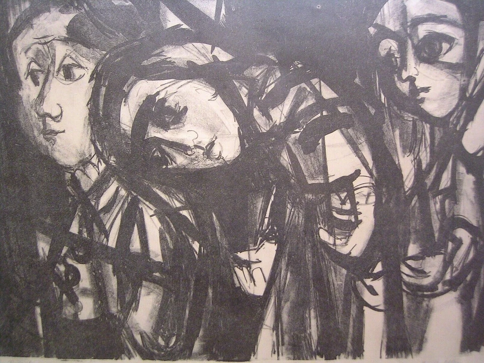 复古现代立体派面孔石版画 Myril Adler 20 世纪 60 年代 — 第 2/4 张图片