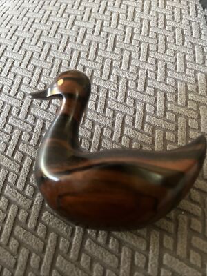 Vintage Hand Carved Wooden Duck Dark Wood Mallard Figurine